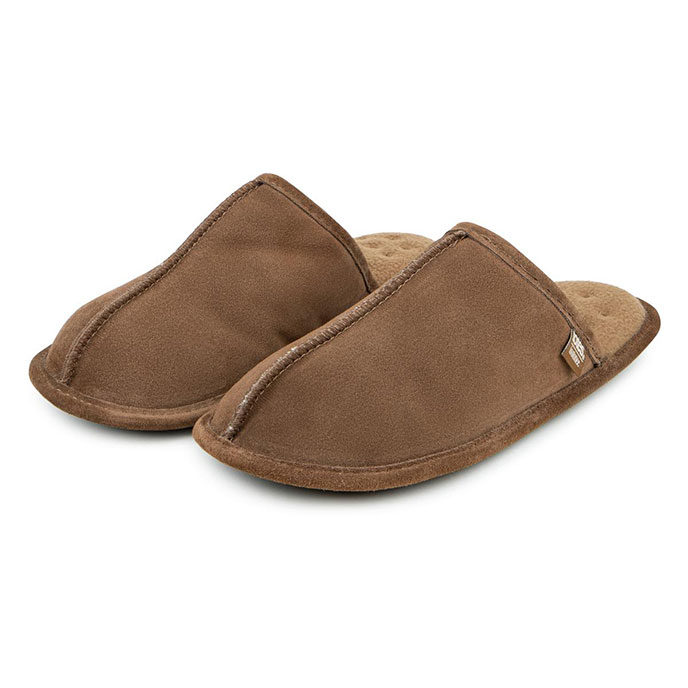 Isotoner Mens Real Suede Mule Slipper Tan Extra Image 1